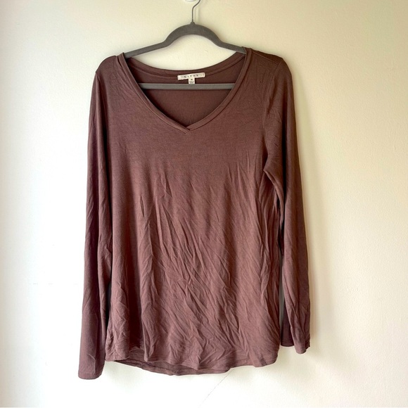 Cyrus Mauve Brown V-Neck Long Sleeve Top Medium | Soft Stretch Rayon Spandex - Picture 1 of 11